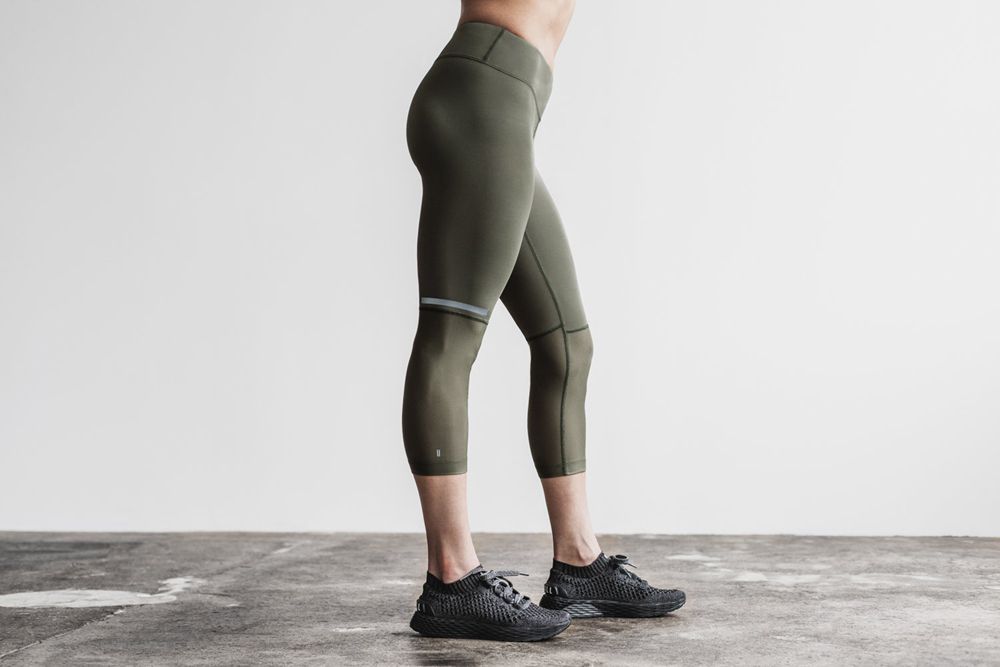 NOBULL Women's Pace Crop Tights - Army Green - Ireland (4705FKLWM)